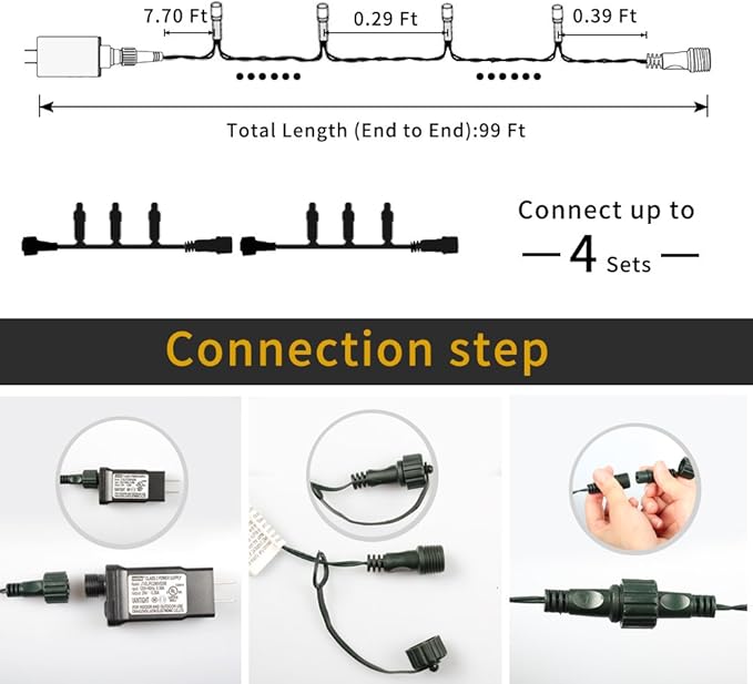 XTF2015 105ft 300 LED Christmas String Lights, End to End Plug 8 Modes Christmas Lights UL Certified Outdoor Indoor Fairy Light Christmas Tree, Patio, Garden, Party, Wedding, Holiday (Warm White)