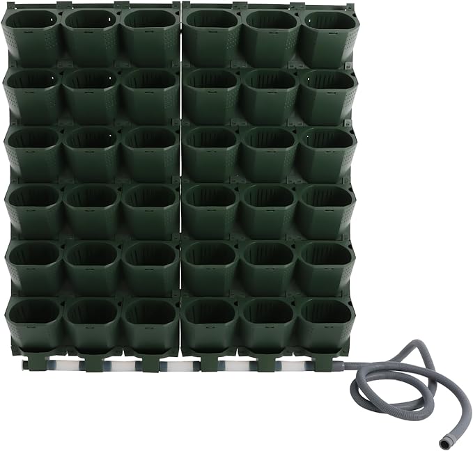 36 Pockets Hanging Planter Bags, Vertical Wall Mounted Plant Planting Grow Bags, Stackable Wall Planter with Timer, Self Watering Hanging Planters for Outdoor Indoor Garden-Green