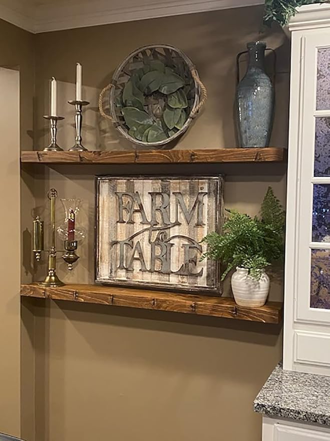 joelsantiques Floating Shelf, Wood Wall Shelf, Natural Wooden Home Decor for Bathroom Kitchen Bedroom, Hanging Mounted Invisible Bracket (Medium Brown, 7" Deep x 42" Wide)