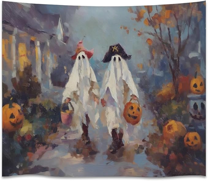 Funny Halloween Ghost Tapestry Wall Hanging Cute Kids Nursery Room Decor Trick or Treat Art Print Goth Fall Pumpkin Ghost Tapestries for Living Room Bedroom wall Decor 30x40inch