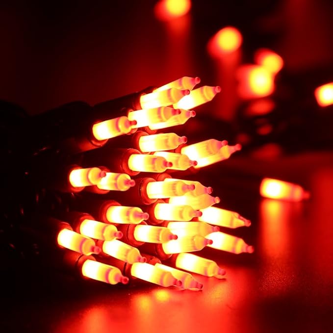 ODEETRONIC Orange Halloween Lights, 21.63ft 100 Count Orange Incandescent Lights Connectable, Plugin Outdoor Tree Light, Mini Indoor String Light for Room Party Haunted House Decor, Brown Wire