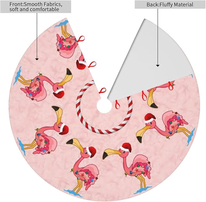 48" Large Christmas Tree Skirt, Christmas Decorated Flamingo Pattern Tree Mat Base Cover for Xmas Festive Holiday Party Decoration Ornaments