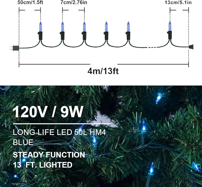 Hopolon Blue Christmas String Lights, 2PACK 50-Count Incandescent Mini Fairy Lights Set, UL Certified Green Wire Lights for Indoor Outdoor Halloween Holiday Home Xmas Tree Patio Décor (2pcs Blue)