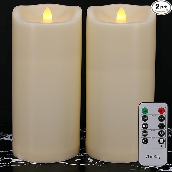 Large 10" x 4" Outdoor Waterproof Flameless Candles with Remote and Timers, 1000 Hours Battery Operated LED Flickering Pillar Candles for Lanterns, Ivory Plastic, Set of 2