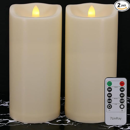 Large 10" x 4" Outdoor Waterproof Flameless Candles with Remote and Timers, 1000 Hours Battery Operated LED Flickering Pillar Candles for Lanterns, Ivory Plastic, Set of 2