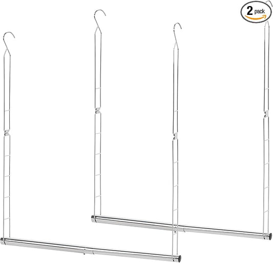 STORAGE MANIAC Hanging Closet Rod, Adjustable Width and Height Closet Hanging Organizer, Space-Saving Clothes Hanging Bar, Closet Extender Hanging Rod Double Closet Hanging Rod, 2 Pack Chrome