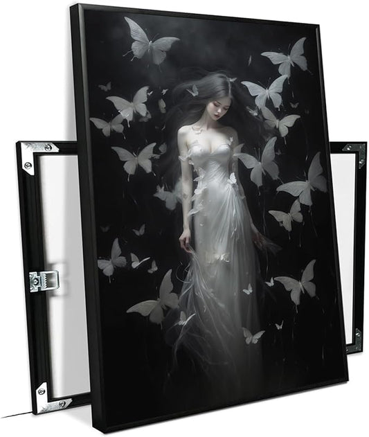 JFHCQJPK Vintage Gothic Feminine Canvas Wall Art Print Butterfly Poster Moody Female Wall Art Retro Artwork Dark College Decor for Home Bedroom8x12in Metal blackFramed