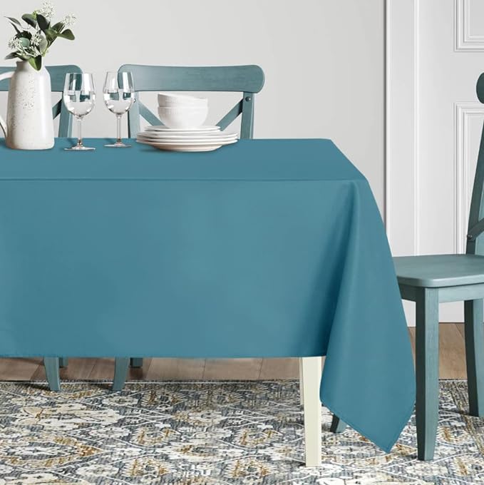 sancua Rectangle Tablecloth - 60 x 102 Inch - Stain and Wrinkle Resistant Washable Polyester Table Cloth, Decorative Fabric Table Cover for Dining Tables, Buffet Parties and Camping, Teal