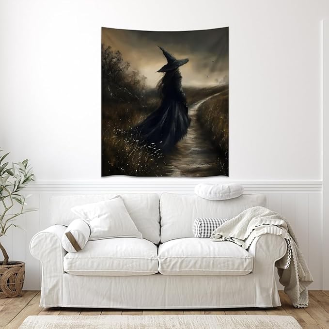Mystic Gothic Tapestry Witchy Halloween Decor Vintage Dark Academia Bedroom Tapestries Retro Art Aesthetic Wall Tapestry for Bedroom Dorm Living Room white