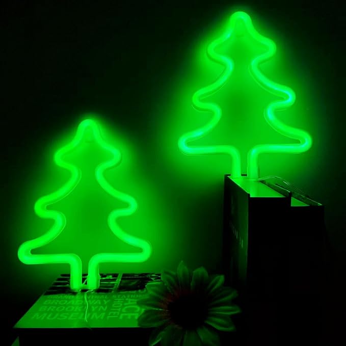Christmas Tree Neon Light Signs for Bedroom Bedside Dorm Wall Decor,Neon Light up Christmas Decor LED Night Lights Table Ornaments Gifts for Kids Friends Christmas Party,Battery Powered or USB Powered