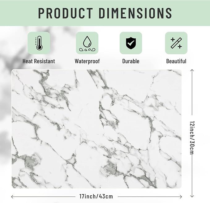 Faux Leather Placemats Set of 6,Heat Resistant Placemats for Dining Table, Easy Clean Non-Slip Place Mats, Waterproof Stain Resistant Wipeable Washable PU Table Mats, (Marble)