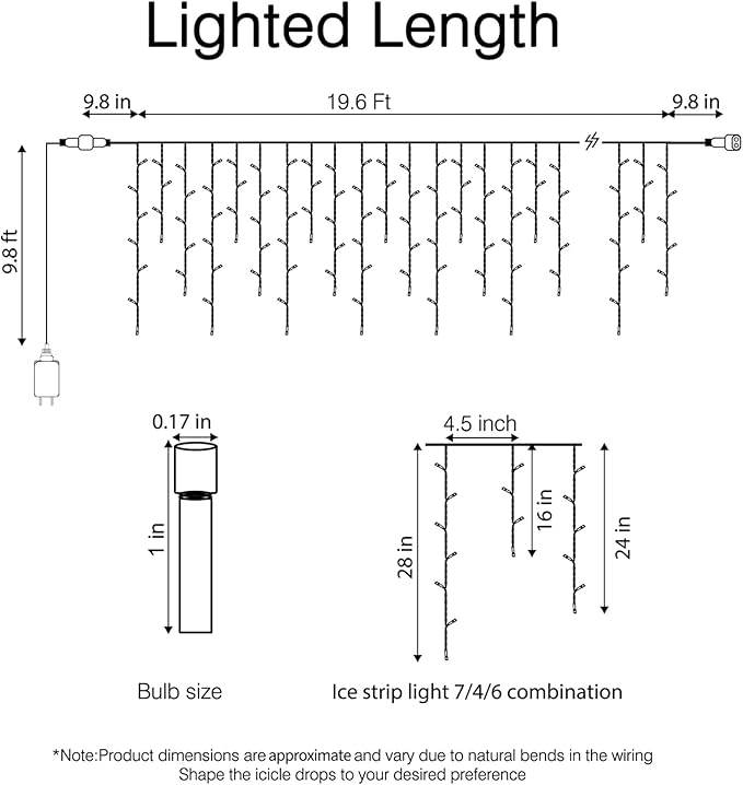 Led Icicle Christmas Lights Outdoor, 19.6 Feet 54 Drops with 306 Led, 8 Modes Timing Connectable Twinkle Decor Fairy String Lights for Patio Indoor Outside Hanging Icicle Lights, Pure White