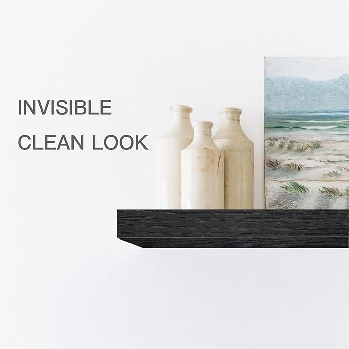 QEEIG Floating Shelves for Wall Bathroom Shelf Bedroom Kitchen Living Room Hanging Book Shelves Small Farmhouse Decor 16 inch Set of 3, Black (015-B3)