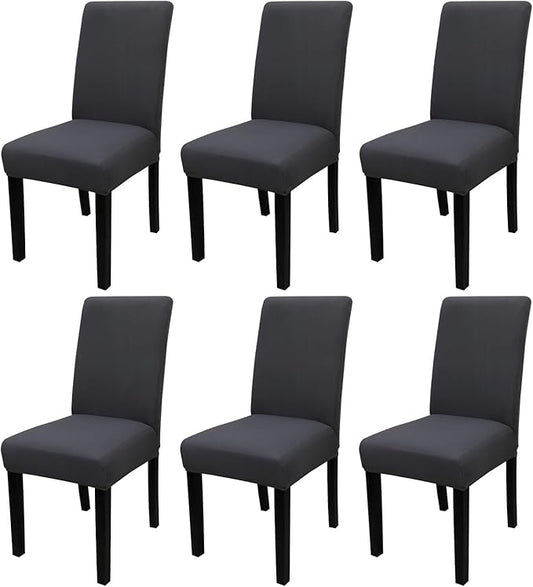 JQinHome 6 Pcs Dining Chair Slipcover,High Stretch Removable Washable Chair Seat Protector Cover for Home Party Hotel Wedding Ceremony (Grey)