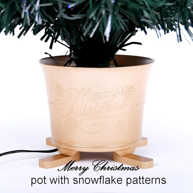 32 inch Green 5-Layer LightShow Small Fiber Optic Christmas Tabletop Tree with Gold Pot and Adaptor