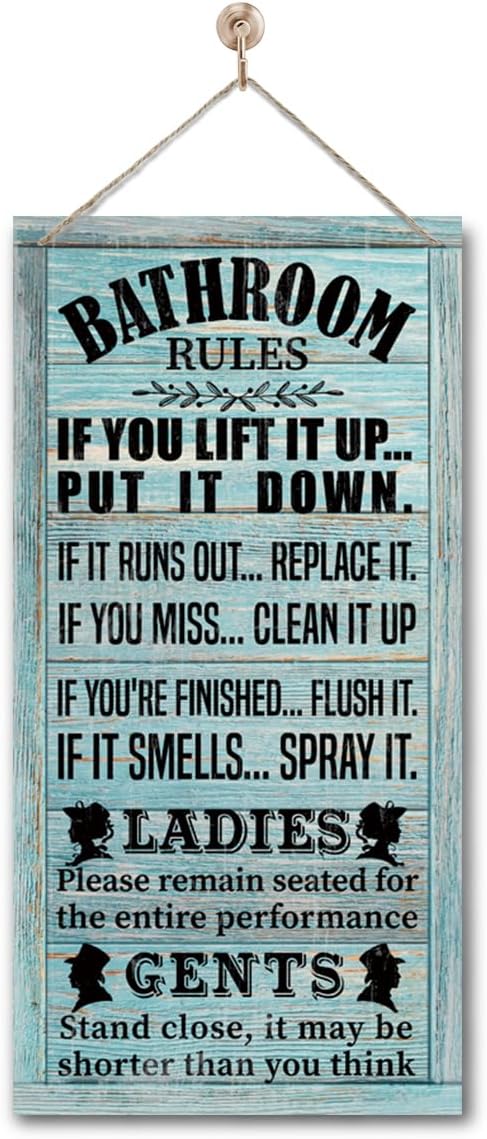 Rustic Western Bathroom Decor - Funny Wall Signs, Farmhouse Country Rules Wall Decor C1