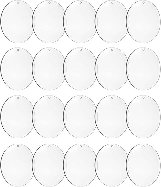 4 Inch Round Acrylic Blanks Ornament 20 Pcs Clear Acrylic Disc Circle with Holes Clear Christmas Ornaments Blanks for DIY Decor Crafting Making and Painting