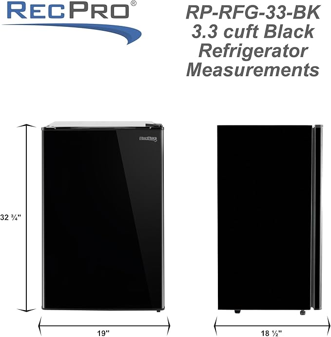 RecPro 3.3 Cu Ft 12V RV Refrigerator | Black Fridge with Adjustable Shelves, 18-Can Door Storage, Reversible Door | 7 Temp Settings, Frost-Free | Ideal for RVs & Small Spaces