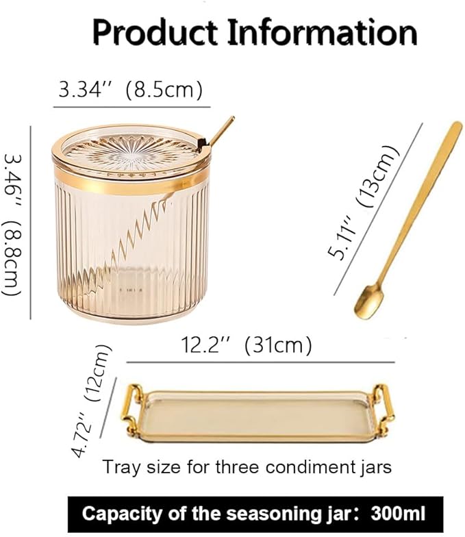 Acrylic Condiment Spice Jars,Condiment Spice Box With Lids and Spoons and Tray,Clear Plastic Sugar Salt Canisters,Seasoning Box 3 Pack,Seasoning Box Set for Kitchen to Storage Salt,Paprika,Sugar