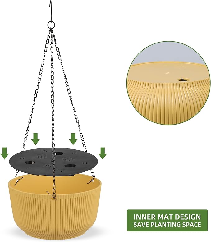 Dexceder 8.75 Inch Self Watering Hanging Planters Indoor Outdoor, Thickened Hanging Basket Flower Plant Pot (2 Pack, Yellow)