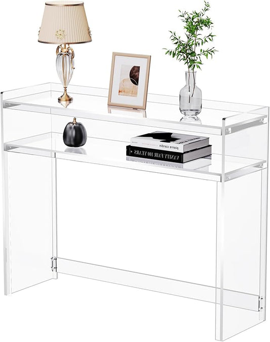 Acrylic Console Table, Entryway Table with Storage Shelves (1, 39.4 * 31.5 * 11.7) (Clear)