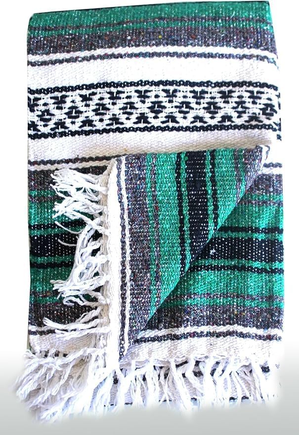 Del Mex Classic Mexican Blanket, Large Authentic Woven Falsa Throw (70"x50"), Artisan Southwest Décor for Beach, Yoga, Outdoors (Teal)