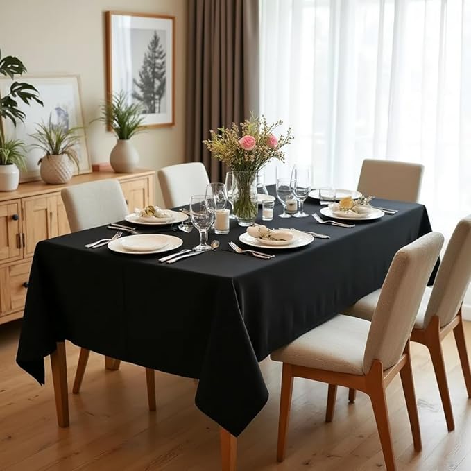 sancua Rectangle Tablecloth - 70 x 90 Inch - Stain and Wrinkle Resistant Washable Polyester Table Cloth, Decorative Fabric Table Cover for Dining Tables, Buffet Parties and Camping, Black