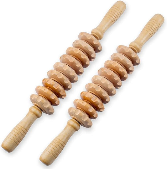 2pcs Wooden Massage Roller Wood Therapy Massage Tools Body Shaping，Anti Cellulite Wood Roller Masssager，Manuel Wooden Fascia Massage Roller，Wood Body Sculpting Tools，Wood Body Massage Roller