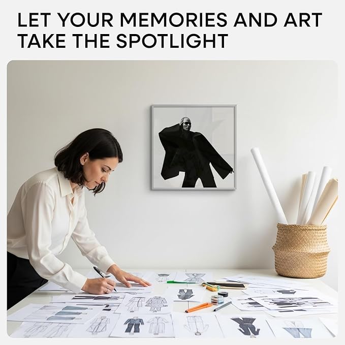 Homeforia 16x16 Silver Picture Frame, High End Metal 16 x 16 Square Frame with Mat 12 x 12 Photo, 16x16 Poster Frames Matted to 12x12 Print, 16 by 16 Hanging Frames, Tempered Glass, Wall Kit, Set of 1