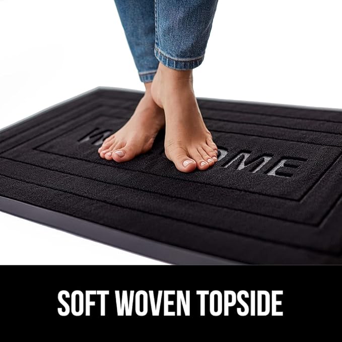 GORILLA GRIP 100% Waterproof All-Season WeatherMax Doormat 35x23, US Designed Natural Rubber, Stain and Fade Resistant, Low Profile Indoor Outdoor Door Mats, Easy Clean Patio Mat, Black Welcome