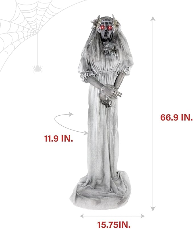 Haunted Hill Farm Lifesize Animatronic Scary Haunted Lady Statue with Touch Activated Lights and Sound, Battery-Operated Indoor or Covered Outdoor Halloween Decoration