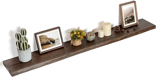 Floating Shelves for Wall Decor, Rustic Solid Elm Wood Floating Shelves Wall Mounted, Wall Shelves with Invisible Bracket for Living Room Bathroom Bedroom Kitchen, 55 Inch, Walnut