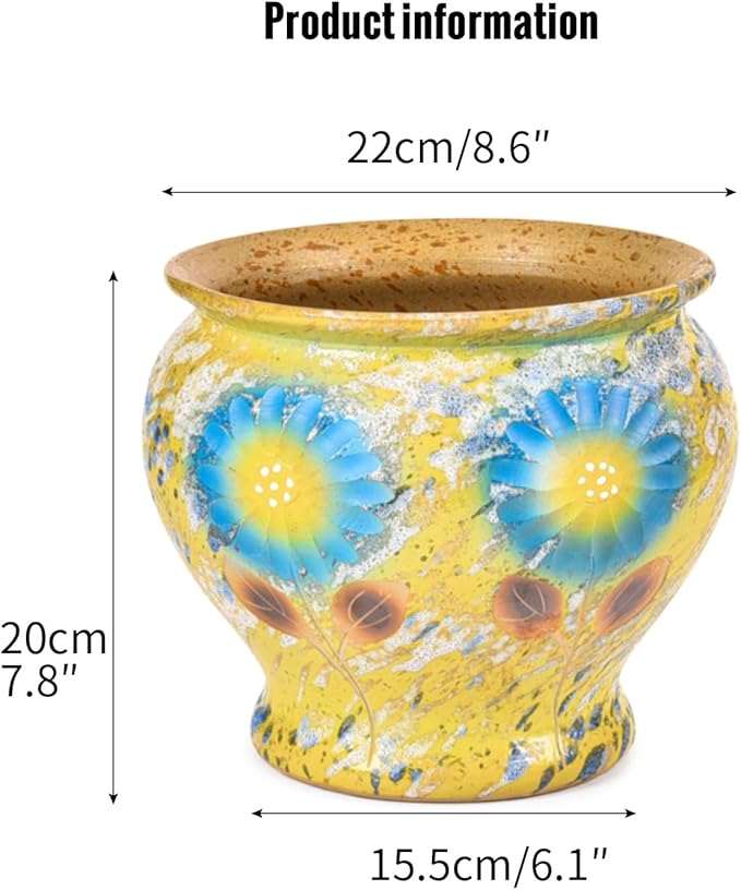 Sungmor Ceramic Hand Painted Succulent Flower Pots, 9 Inch Large Pottery Pots for Indoor Outdoor Plants, Decorative Ceramic Vase for Flower Arrangement Home Decor, Vintage Centerpieces Flowerpot