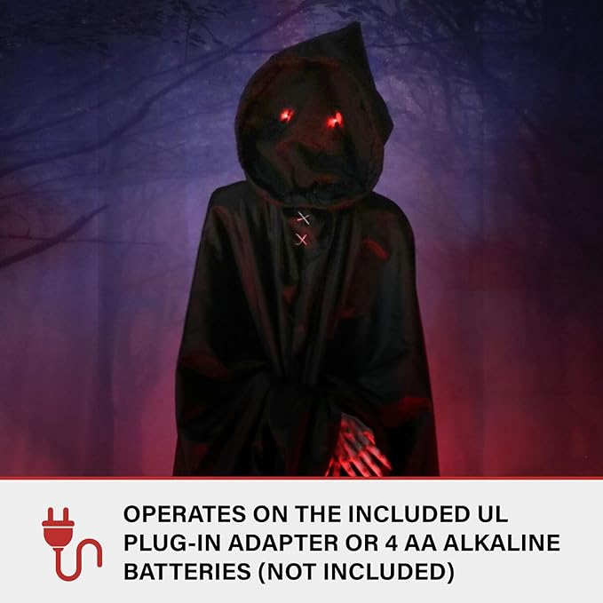 Haunted Hill Farm Motion-Activated Lurching Demon Reaper by Tekky, Lunging Scare Prop Halloween Animatronic for Indoor or Covered Outdoor Creepy Halloween Decorations, Plug-in or Battery Operated