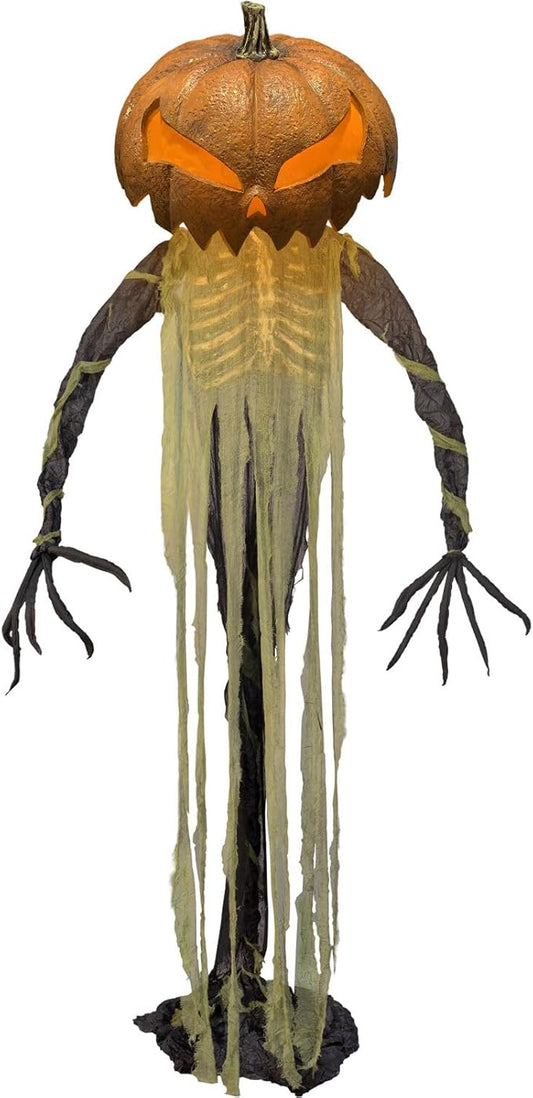 Haunted Hill Farm Pumpkin Sentinel by Tekky, Battery-Operated, Motion and Sound Activated Animatronic with Sound Effects and Lights for Indoor or Covered Outdoor Creepy Halloween Decoration