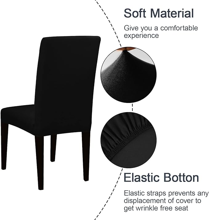 JQinHome Dining Chair Covers Dining Room Chair Slipcovers, 2 Pack High Stretch Removable Washable Parsons Chair Slipcover for Home Party Hotel Wedding Ceremony (Black)