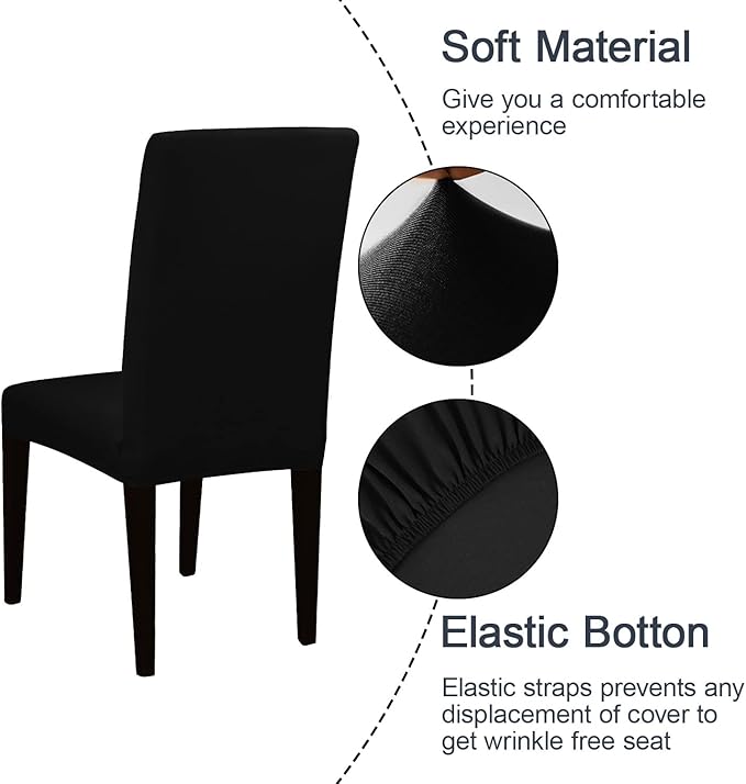 JQinHome Dining Room Chair Covers Set of 12, High Stretch Chair Slipcover Removable Washable Chair Seat Protector Cover for Home Party Hotel Wedding Ceremony (Black)