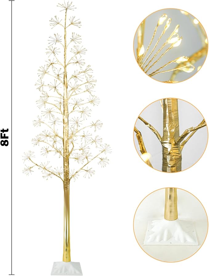 8FT Lighted Birch Tree Christmas Artificial Twig Tree with 1020 LED Lights Timer 8 Mode Xmas Tree for Holiday Party Wedding Indoor Outdoor Decor