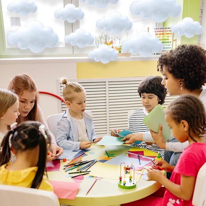 12 Pcs 3D Cloud Decorations Hanging Clouds for Room Ceiling Decor Clounds Decorations Felt Fake Cloud Ornaments Cloud Props for Art Stage Wedding Nursery Children Room Themed Party Baby Shower