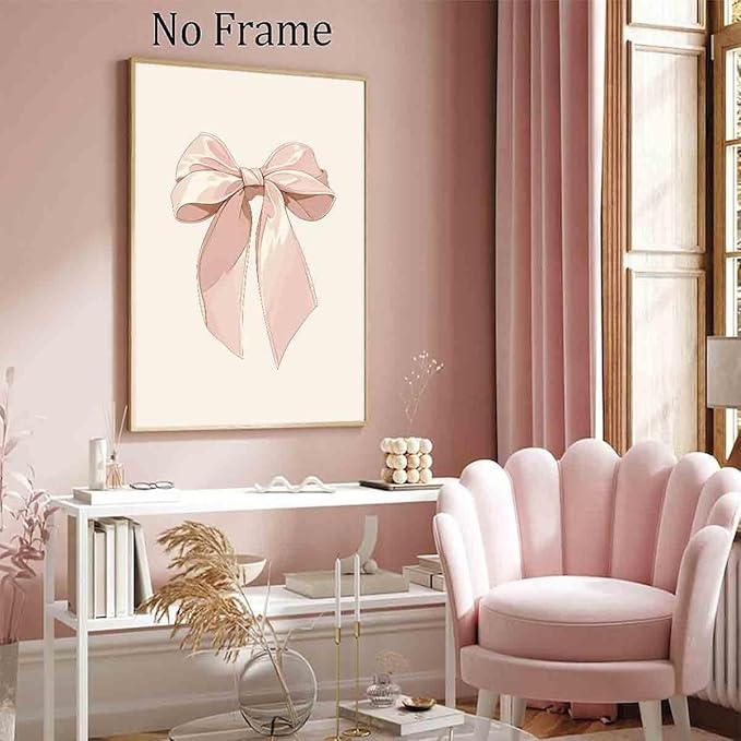Vlolvfe Pink Bow Pictures Watercolor Bow Picture Bows Poster Light Pink Bows Poster Preppy Coquette Posters Trendy Aesthetic Wall Art Girly Room Decor 16x24inch No Frame