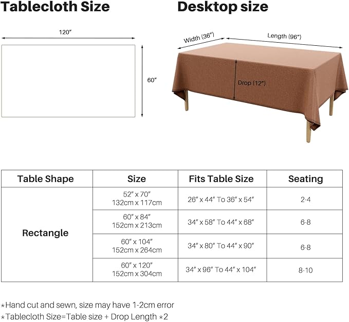 IVAPUPU Textured Linen Table Cloth for Rectangle Table - Coffee Tablecloths Rectangular Waterproof Wrinkle Free Wipeable Dining Table Cover for Spring Wedding Birthday Kitchen Decor, 60 x 120 Inch