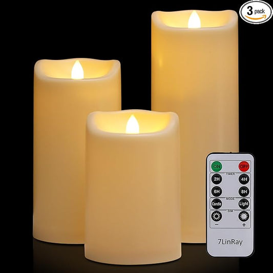 4" x 6" 8" 10" Waterproof Outdoor Flameless Candles with Remote, Flickering Battery Operated LED Pillar Candles for Home, Lanterns Decor, Ivory Plastic