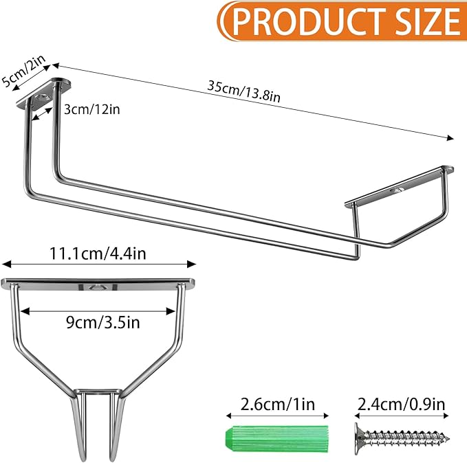 5 Pack Wine Glass Rack Stainless Steel Wine Glass Holder, 14inch Hanging Stemware Rack for Bar Kitchen Cabinet