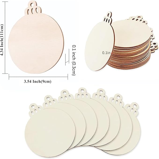 4" 100PCS Christmas Wooden Ornaments Unfinished, DIY Christmas Crafts for Kids Wood Slices DIY Crafts Supplies for Girls Adults, Christmas Ornaments Holiday Decoration