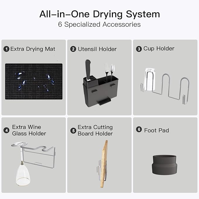 BOOSINY 2 Tier Grey Large Stainless Steel Dish Drainers Drying Rack for Kitchen Counter with Drainboard, Rust Proof Metal, Space Saving, Modern Aesthetic, Compact Plates Strainers with Extra Mat