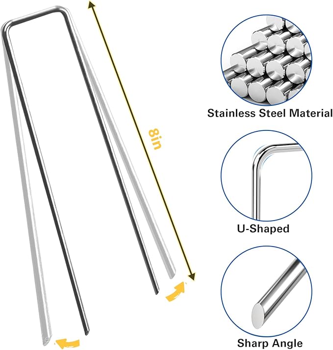 8 Inch Landscape Staples, More Thicker Heavy Duty 8 Gauge Galvanized Landscape Stakes, 125 Packs Garden Staples for Lawns, Weed Barriers, and Landscape Fabrics, Irrigation Hose, Tent Pegs
