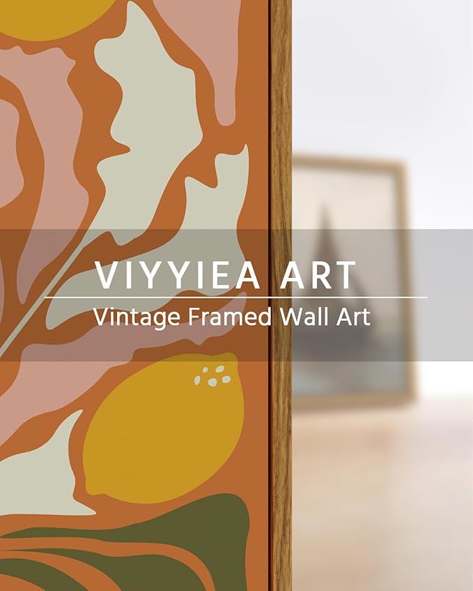 VIYYIEA Framed Canvas Wall Art, Large Flowers Wall Art for Living Room, Abstract Boho Print Paintings, Illustration Home Office Decor, Bedroom Wall Decor -【Lemon Flourish】-(24"x36")