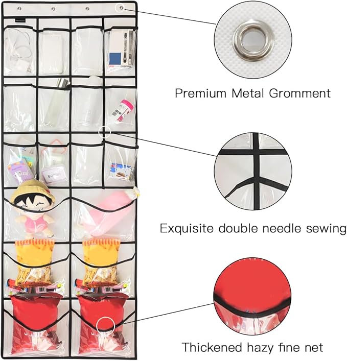 2 Pack Extra Large Hanging Crystal Clear Over Door Shoe Organizers, Closet Shoe Rack Organizer, 12+6 Pockets, 8 Hooks, White (59" x 21.6")
