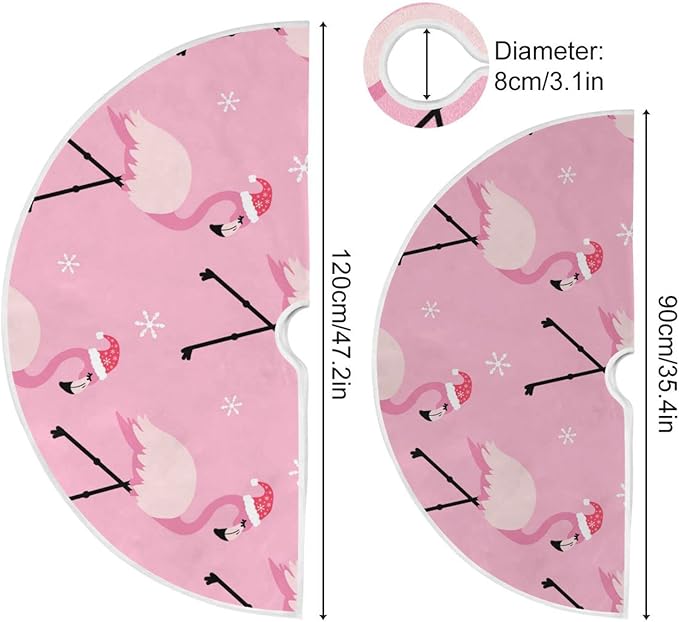 Christmas Pink Flamingo Tree Skirt, Seasonal Tree Mat Holiday Party Supplies Ornaments Indoor Outdoor Decorations for Tabletop Trees 47.2 Inches