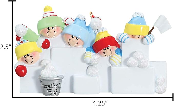 3D Snowball Fight Family of 5 Ornament 2025 Personalized Family Christmas Ornaments 2025 | Snowman Winter Holiday Personalized Tree Ornaments for Grandchildren, Siblings & Grandkids of Five Ornament